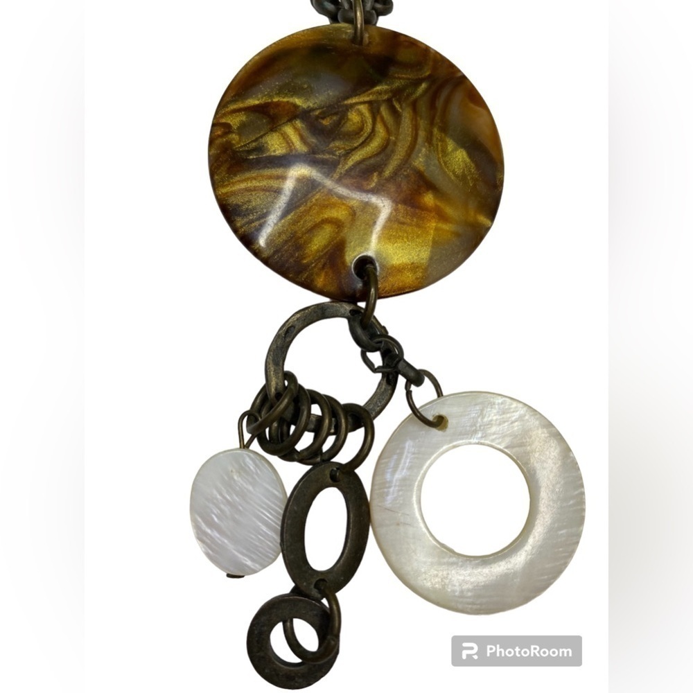 Necklace brown disk with dangle circles chain link lobster clasp closure. #12 9 - Picture 2 of 3